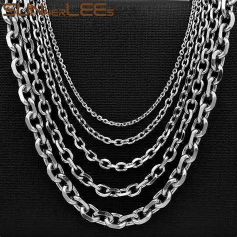 Sunnerlees Stainless Steel Necklace 2mm~10mm Silver Color Gold Plated Link Chain Men Women