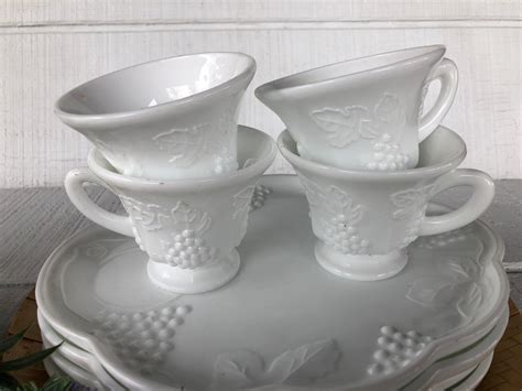 Milk Glass Plate Set Tea Cups Luncheon Shower Brunch Serving Etsy