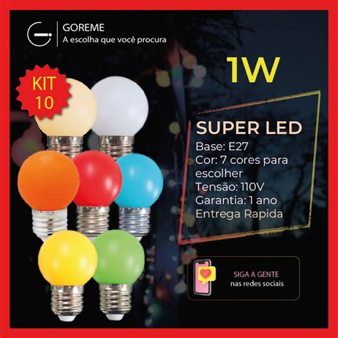 Kit 10 Lâmpadas Coloridas Led Mini Bulbo Bolinha 1w 110V E27 Luz