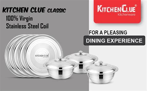 Kitchen Clue Stainless Steel Dinner Set For Kitchen 51 Pieces Silver