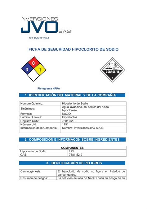 Pdf Hoja Seguridad Hipoclorito Sodioinversionesjvo Co Tratamiento