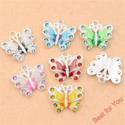 Pcs Mixed Silver Plated Enamel Crystal Butterfly Charms Pendants