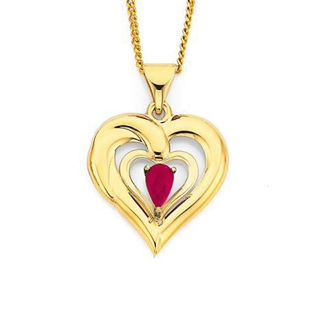 9ct Created Ruby Double Heart Pendant In Red Goldmark Nz