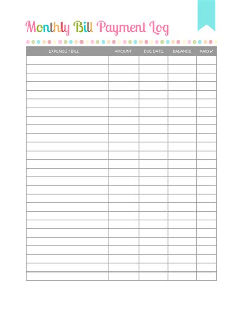 Monthly Bill Payment Log Template Download Printable PDF ...