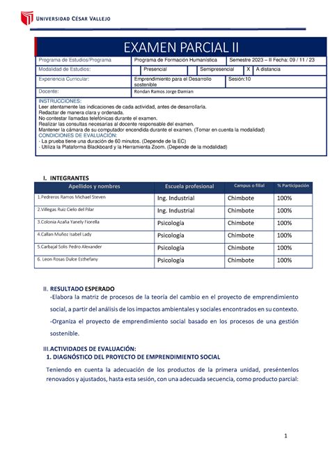 Examen Parcial Ii Espero Les Sirva I Integrantes Apellidos Y