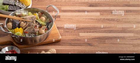 Delicious Ginger Duck Stew Hot Pot Soup With Fresh Vegetables In Taiwan Stock Photo Alamy