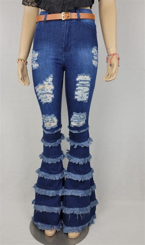 Wide Leg Bell Bottom High Waist Stretch Jeans Etsy