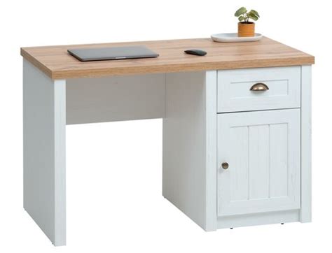 Bureau MARKSKEL 60x120 1 porte 1 tiroir blanc coloris chêne JYSK