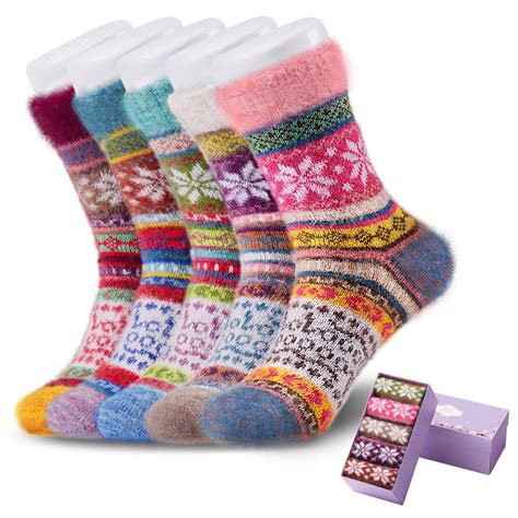 5 Pack Women Fuzzy Socks Thick Soft Warm Winter Wool Fluffy Cozy Socks Casual Home Sleep Socks