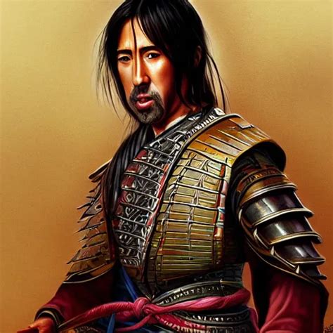 Portrait Of A Asian Samurai Nicolas Cage Onna Musha Stable Diffusion