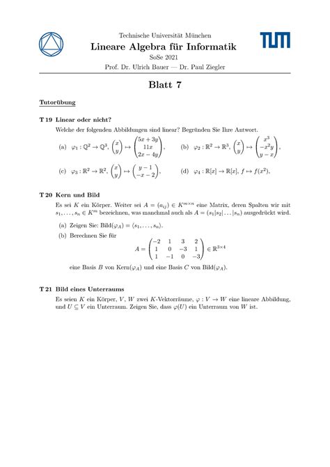 Blatt Lineare Algebra Technische Universit At M Unchen Lineare