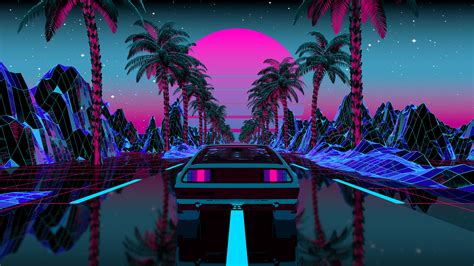 Wallpaper Vaporwave Cyberpunk Synth Synthwave 4k Palm Trees