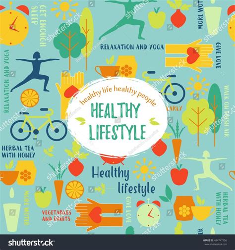 Healthy life style in flat design with food and sport icons. Vector ...