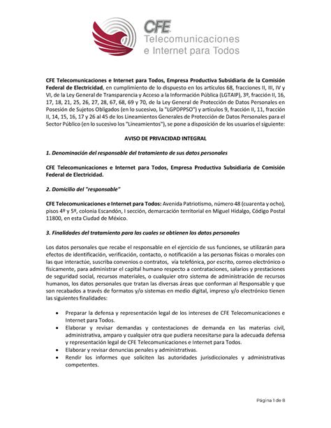 2 Aviso De Privacidad Integral Cfe Teit 20 12 21 CFE