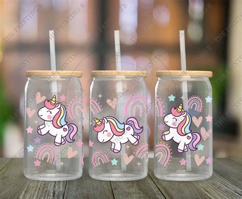 75 Unicorns And Rainbows Uvdtf Glass Can Wrap The Printing B