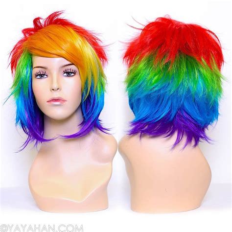 Image Of Short Rainbow Wig Wigs Rainbow Wig Purple Wig