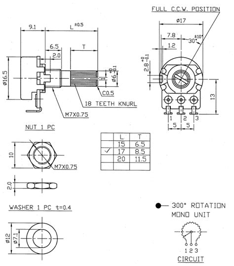 Alpha Mm Potentiometer X Mm Knurled Shaft Solder Lugs Retroamplis