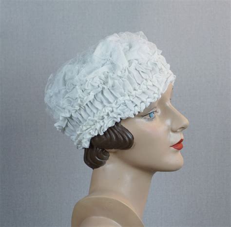 Vintage Nightcap Boudoir White Nylon Sleep Cap Fashion Conservatory