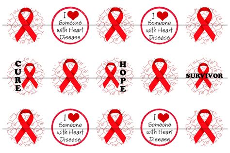 RED RIBBON HEART disease awareness Precut 1 inch bottle cap