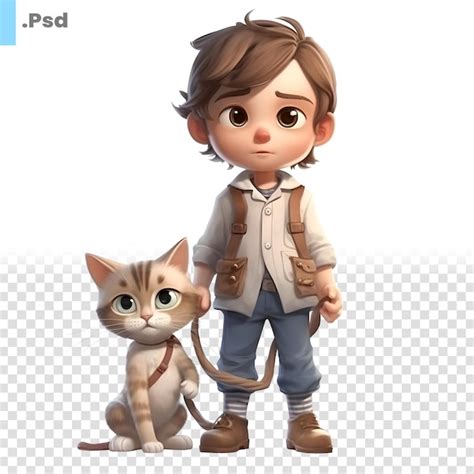 Renderizaci N Digital D De Un Ni O Peque O Y Un Gato Aislados En Una