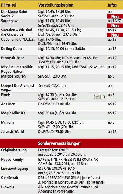 Cinestar Filmprogramm Vom Bis August Regionalheute De