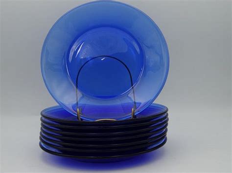 Vintage Glass Cobalt Blue Salad Plates Set Of 8 Etsy Canada Cobalt