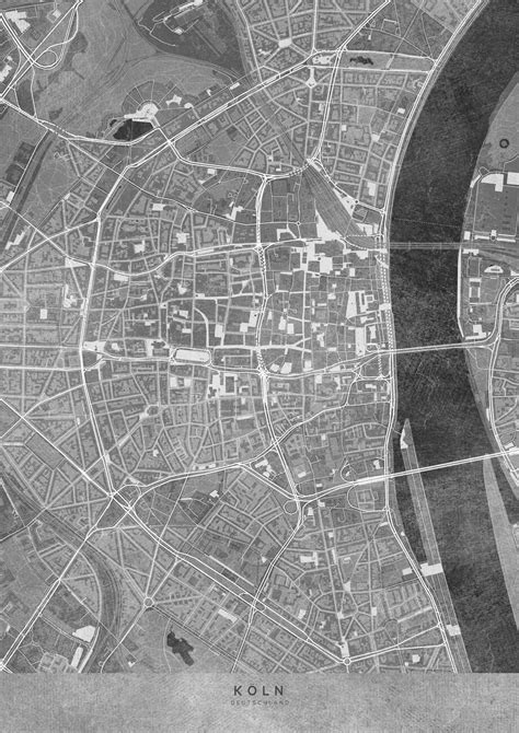 Wall Art Print | Gray vintage map of Köln downtown | Europosters