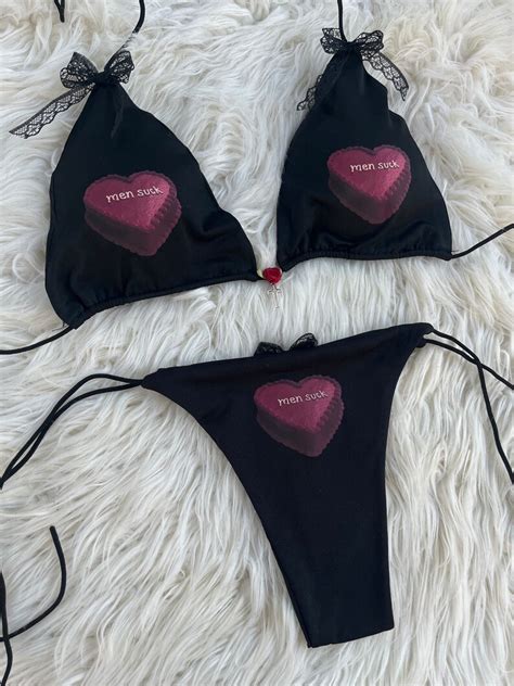 Heart Shaped Cake Custom Bikini Set Bra Swimsuit Personalized Black Emo Goth Egirl Feminist Etsy