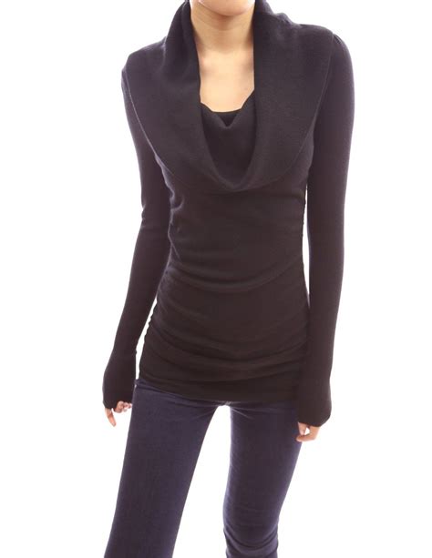 Patty Womens Cowl Neck Long Sleeve Ruched Sides Stretch Pullover Top 4399 Amazon