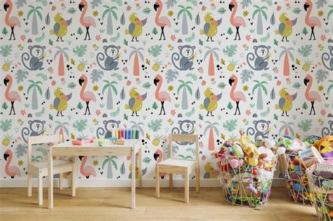 Jungle Animals Nursery Wallpaper Peel and Stick Wall Mural - Etsy ...