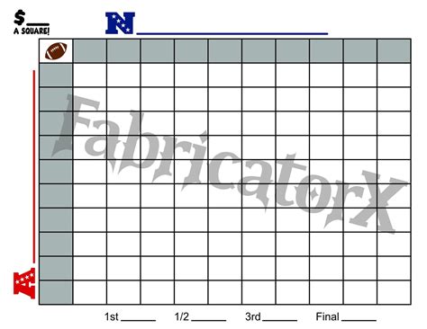 Football Squares Editable Instant Digital Download Color Vector