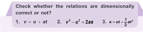 Check Whether The Relations Are Dimensionally Correct Or Not V U At