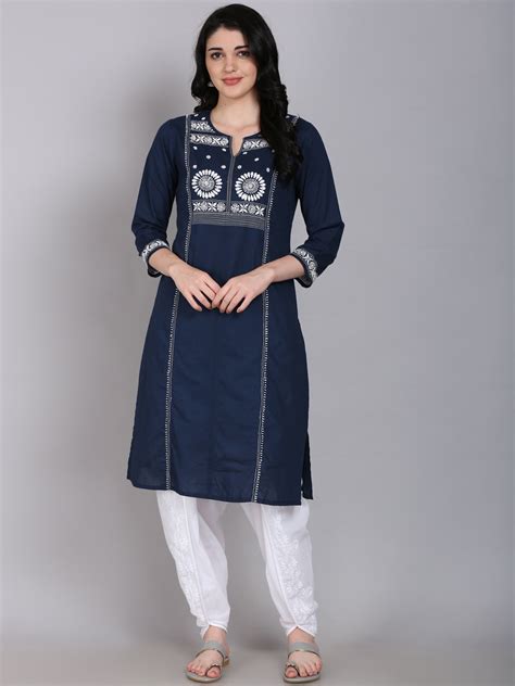 Navy Chikankari Kurta With Straight Pant Ethnic And Beyond