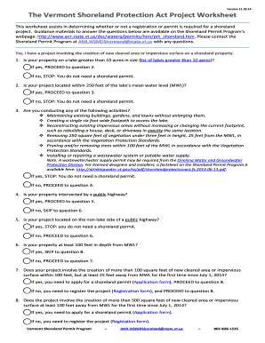 Fillable Online The Vermont Shoreland Protection Act Project Worksheet