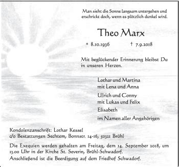 Traueranzeigen Von Theo Marx Wirtrauern