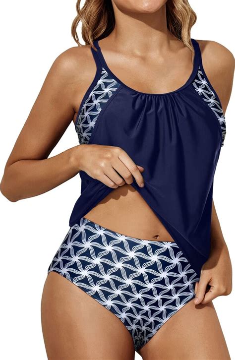 Yonique Two Piece Tankini Swimsuits For Women Blouson Swim Top With