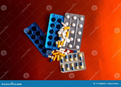 Different Tablets Pills In Foil Blister Packs Medications Drugs On