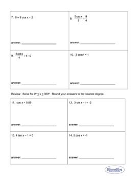 Precalculus Complete Lesson Worksheet Trig Equations In Radians