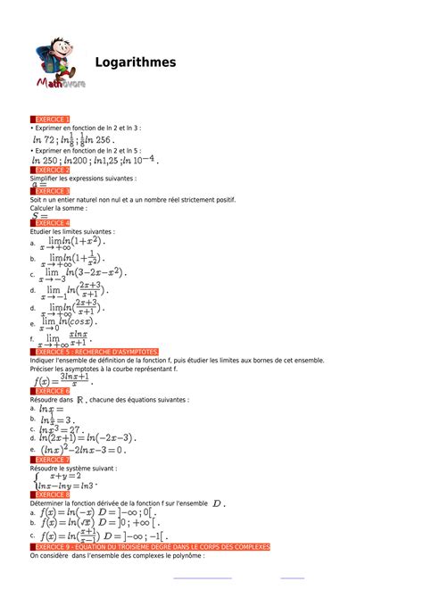 Solution Logarithmes Exercices De Maths En Terminale Corriges En Pdf