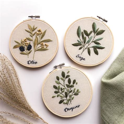 Set Of 3 Embroidery Hoops Botanical Embroidery Hoop Art Etsy