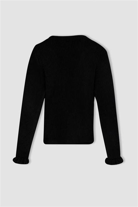 Noir Filles Pull Tricot Col Rond Fille Defacto