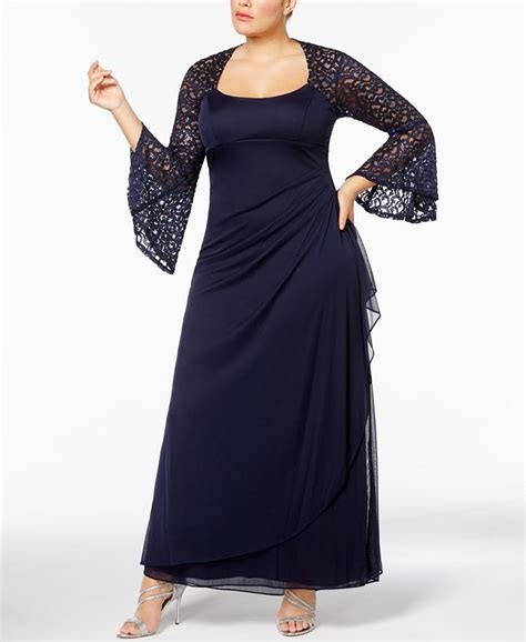 Xscape Plus Size Ruched Lace Bell Sleeve Gown Macys