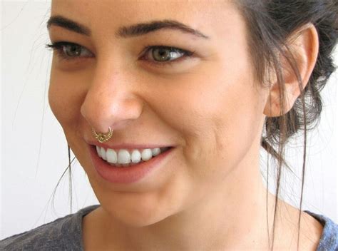 Gold Septum Ring Solid 14k Yellow Gold Seal Nose Ring Septum