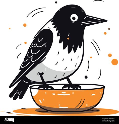 Crow eating from a bowl. Vector illustration in cartoon style Stock Vector Image & Art - Alamy