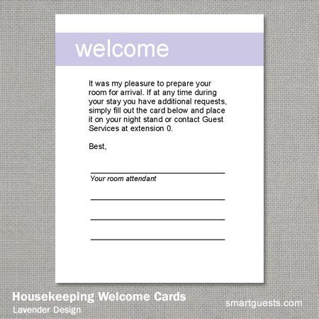 Housekeeping Welcome Cards Hotel Housekeeping Welcome Card Hotel Card