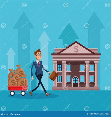 Businessman Banker Cartoon Stock Vector Illustration Of Computer