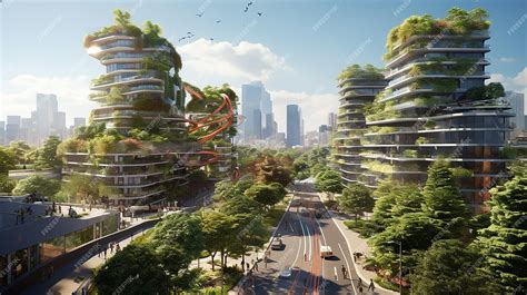 Premium AI Image | Future eco friendly city with green buildings