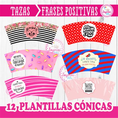 Plantillas Tazas Conicas Frases Positivas Para Sublimación IMPRIMIKITS