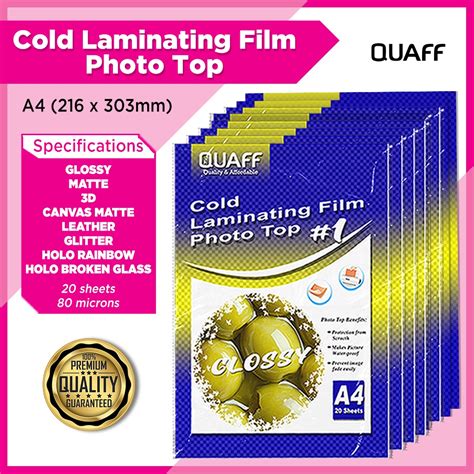 Quaff Photo Top Cold Laminating Film A Size Sheets Matte Glossy