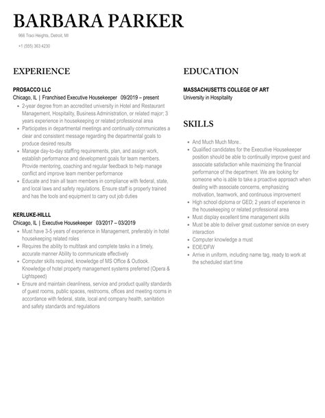 Executive Housekeeper Resume Samples | Velvet Jobs